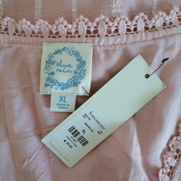 Blue Rain Francesca's Collection Pink V-Neck Lace Faux Wrap Blouse Size XL - Picture 5 of 7